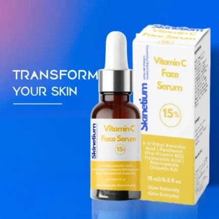 Skinetium Vitamin C Face Serum with 15% Ethyl Ascorbic Acid for brightening, anti-aging, and hydration