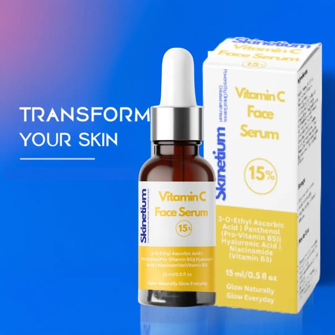 Skinetium 15% Vitamin C Face Serum – Brightens, Firms & Hydrates Skinetium Vitamin C Face Serum with 15% Ethyl Ascorbic Acid for brightening, anti-aging, and hydration
